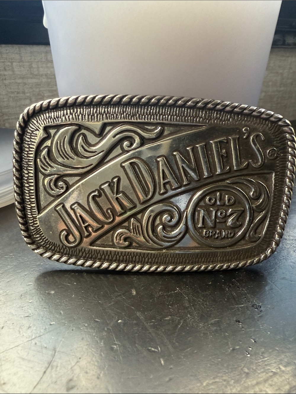 Jack Daniels Silver-Tone Embossed Logo Belt Buckle